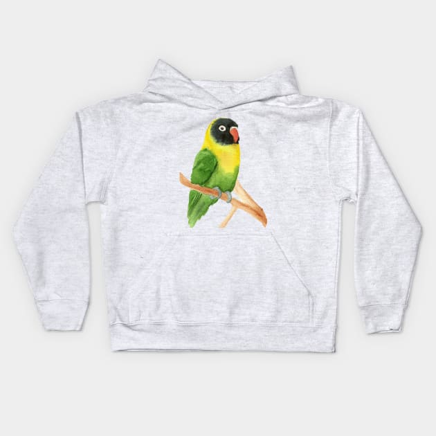 yellow-collared lovebird watercolor Kids Hoodie by Oranjade0122